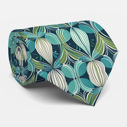 ミッドセンチュリー原子滴青い緑パターン ネクタイ (ロール)