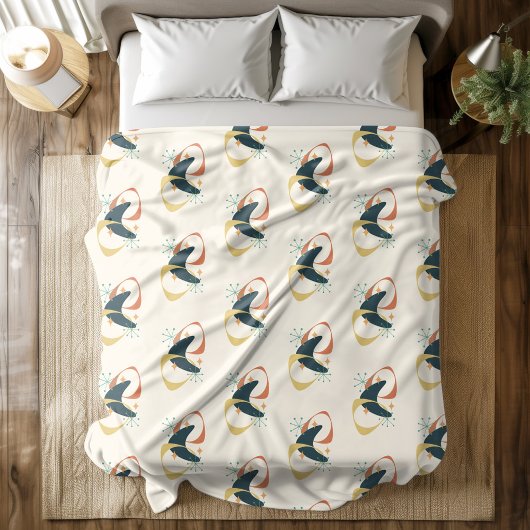 ミッドセンチュリー原子炭オレンジイエロー フリースブランケット