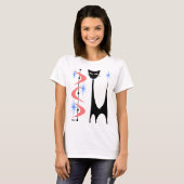 ミッドセンチュリー原子猫とピンクのブーメラン Tシャツ (正面フル)