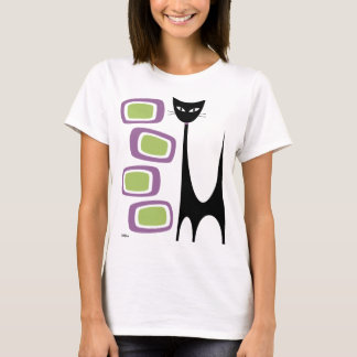 ミッドセンチュリー原子猫&紫と緑のオブロン Tシャツ