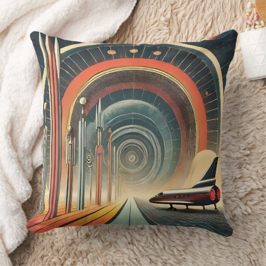 ミッドセンチュリー宇宙エイジアートワームホールポート クッション (ブランケット)