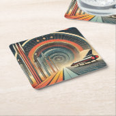 ミッドセンチュリー宇宙エイジアートワームホールポート スクエアペーパーコースター (アングル)