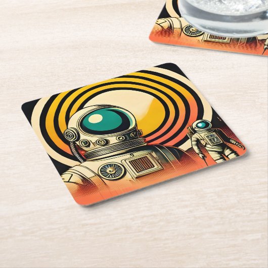 ミッドセンチュリー宇宙時代の宇宙飛行士着陸芸術 スクエアペーパーコースター (アングル)