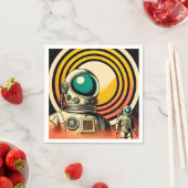 ミッドセンチュリー宇宙時代の宇宙飛行士着陸芸術 スタンダードカクテルナプキン (インサイチュ)