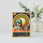 ミッドセンチュリー宇宙時代の宇宙飛行士着陸芸術 ポストカード (スタンド正面)