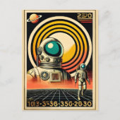 ミッドセンチュリー宇宙時代の宇宙飛行士着陸芸術 ポストカード (正面)