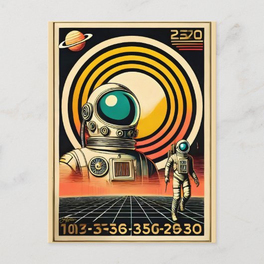 ミッドセンチュリー宇宙時代の宇宙飛行士着陸芸術 ポストカード (正面)