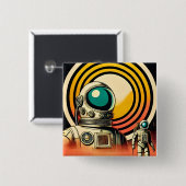 ミッドセンチュリー宇宙時代の宇宙飛行士着陸芸術 缶バッジ (正面&裏面)