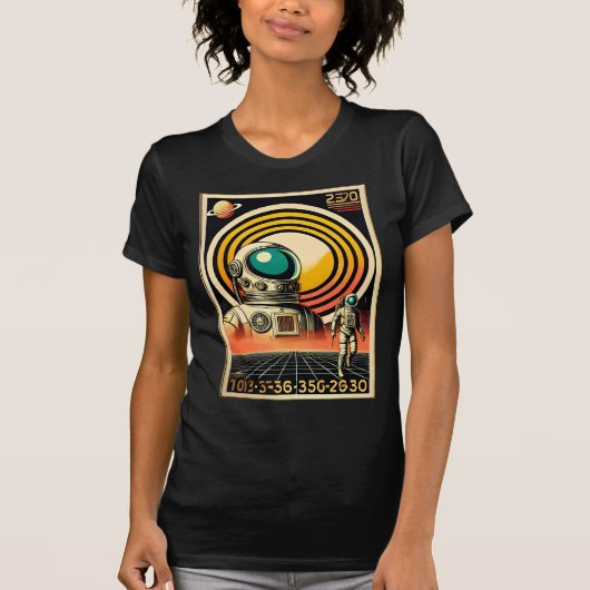 ミッドセンチュリー宇宙時代の宇宙飛行士着陸芸術 Tシャツ (正面)