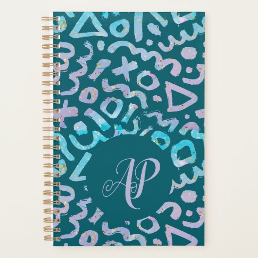 ミッドセンチュリー幾何モダングリーンモノグラム プランナー手帳 (正面)