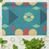 ミッドセンチュリー幾何モダンターコイズ キッチンタオル (折り畳み)