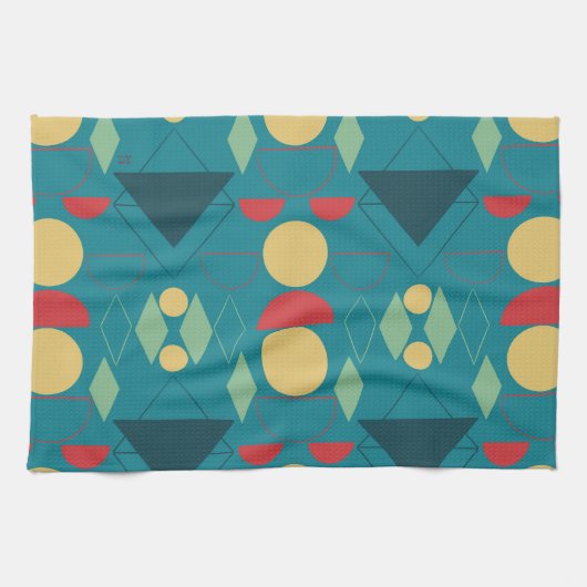 ミッドセンチュリー幾何モダンターコイズ キッチンタオル (横)