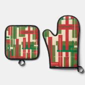 ミッドセンチュリー幾何モダン抽象芸術クリスマス 鍋つかみ&鍋敷きセット (正面)