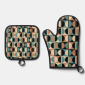 ミッドセンチュリー幾何モダン抽象芸術パターン 鍋つかみ&鍋敷きセット (正面)