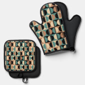 ミッドセンチュリー幾何モダン抽象芸術パターン 鍋つかみ&鍋敷きセット (正面/裏面)