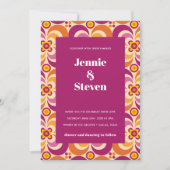 ミッドセンチュリー幾何モダン紫オレンジ結婚ズ 招待状 (正面)