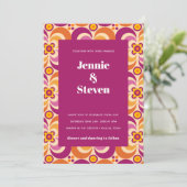 ミッドセンチュリー幾何モダン紫オレンジ結婚ズ 招待状 (スタンド正面)