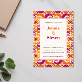 ミッドセンチュリー幾何モダン紫オレンジ結婚ズ 招待状