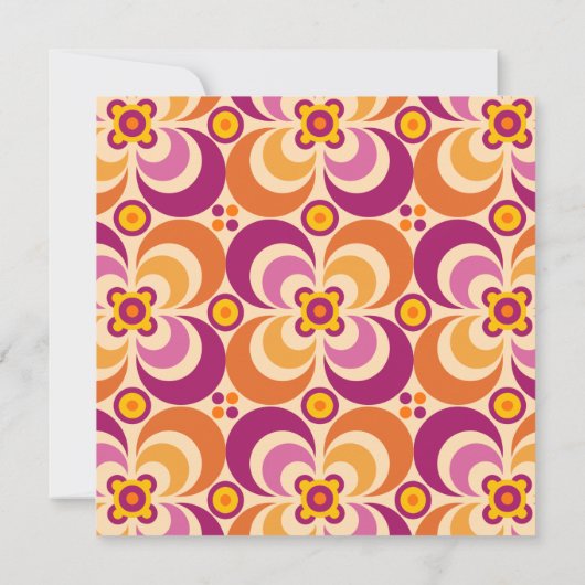 ミッドセンチュリー幾何学フローラ紫オレンジ結婚ズ 招待状 (裏面)