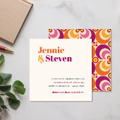 ミッドセンチュリー幾何学フローラ紫オレンジ結婚ズ 招待状