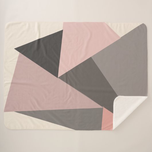 ミッドセンチュリー幾何学模様のピンクとグレーモダン色 シェルパブランケット (正面(横))