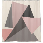 ミッドセンチュリー幾何学模様のピンクとグレーモダン色 シャワーカーテン (正面)