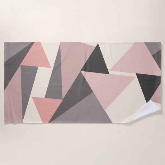 ミッドセンチュリー幾何学模様のピンクとグレーモダン色 ビーチタオル (正面)