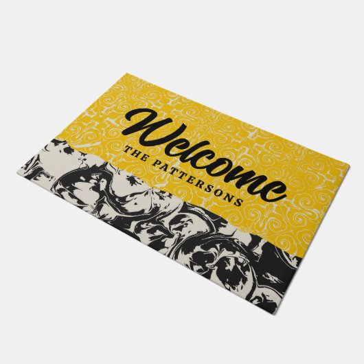 ミッドセンチュリー抽象芸術イエローブラックファミリー名 ドアマット (アングル)