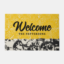ミッドセンチュリー抽象芸術イエローブラックファミリー名 ドアマット