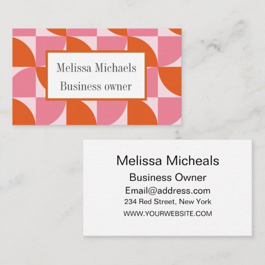 ミッドセンチュリー抽象芸術オレンジとピンクカスタム色 名刺 (正面/裏面)