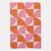 ミッドセンチュリー抽象芸術オレンジとピンクパターン キッチンタオル (縦)