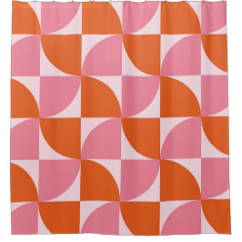ミッドセンチュリー抽象芸術オレンジとピンクパターン シャワーカーテン