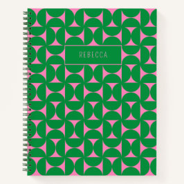 ミッドセンチュリー抽象芸術グリーンおよびピンク幾何学図形 ノートブック