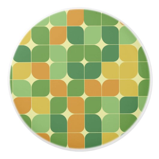 ミッドセンチュリー抽象芸術グリーンオレンジイエロー セラミックノブ (正面)