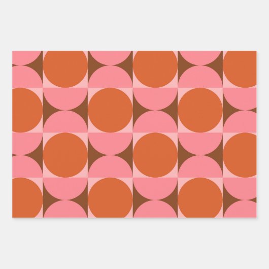 ミッドセンチュリー抽象芸術サークルピンクとオレンジ ラッピングペーパーシート (正面)