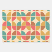 ミッドセンチュリー抽象芸術シェイプ赤いティール(緑がかった色)マスタード ラッピングペーパーシート (正面3)