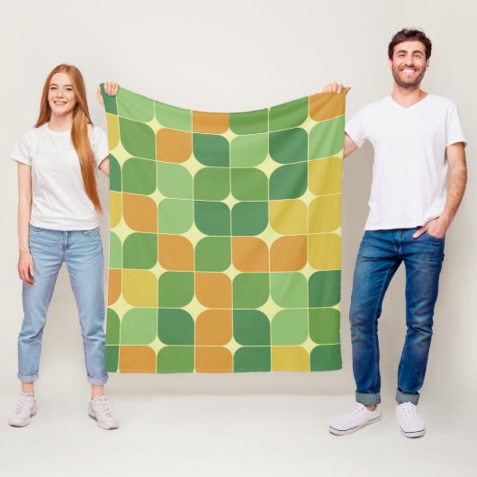 ミッドセンチュリー抽象芸術パターングリーンオレンジ フリースブランケット (インサイチュ)