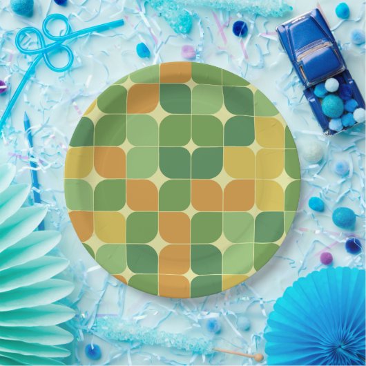 ミッドセンチュリー抽象芸術パターン緑オレンジ黄 ペーパープレート (パーティー)