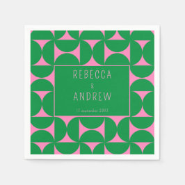 ミッドセンチュリー抽象芸術フォレストグリーン&ピンク スタンダードカクテルナプキン