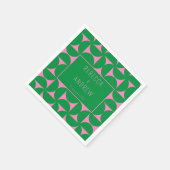 ミッドセンチュリー抽象芸術フォレストグリーン&ピンク スタンダードカクテルナプキン (角)