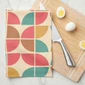 ミッドセンチュリー抽象芸術幾何学赤ティール(緑がかった色)マスタード キッチンタオル (四つ折り)