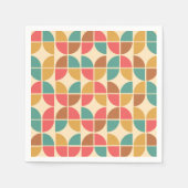 ミッドセンチュリー抽象芸術幾何学赤ティール(緑がかった色)マスタード スタンダードカクテルナプキン (正面)