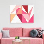 ミッドセンチュリー抽象芸術、三角形 – サンゴ、ベージュ キャンバスプリント (インサイチュ (リビング))