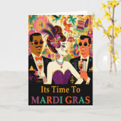 ミッドセンチュリー未来的マルディグラスカクテルパーティー カード (黄色い花)