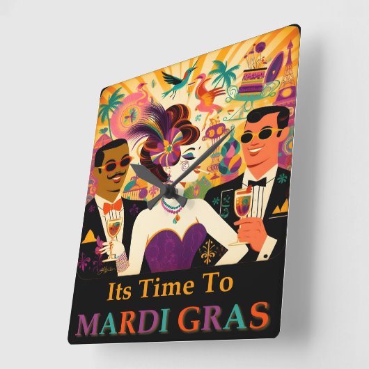 ミッドセンチュリー未来的マルディグラスカクテルパーティー スクエア壁時計 (傾斜)