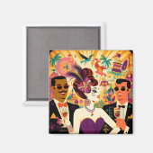 ミッドセンチュリー未来的マルディグラスカクテルパーティー マグネット (正面/裏面)