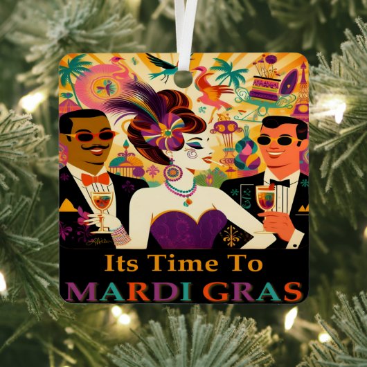 ミッドセンチュリー未来的マルディグラスカクテルパーティー メタルオーナメント (インサイチュ)