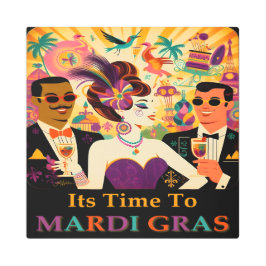 ミッドセンチュリー未来的マルディグラスカクテルパーティー メタルプリント