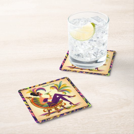 ミッドセンチュリー未来的マルディグラスマルティーニ女性 スクエアペーパーコースター (インサイチュ)
