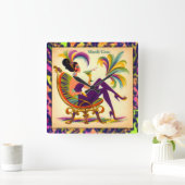 ミッドセンチュリー未来的マルディグラスマルティーニ女性 スクエア壁時計 (ホーム)